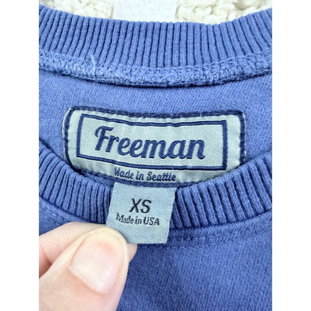 Mens XS Freeman Seattle Sweatshirt Blue Cotton Raglan Crewneck Made in USA Basic